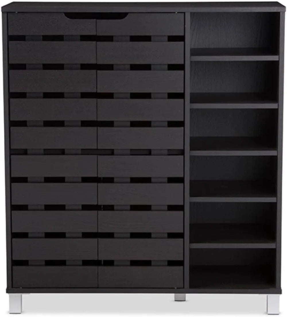 Shoe Cabinet with Open Shelves, Dark Brown