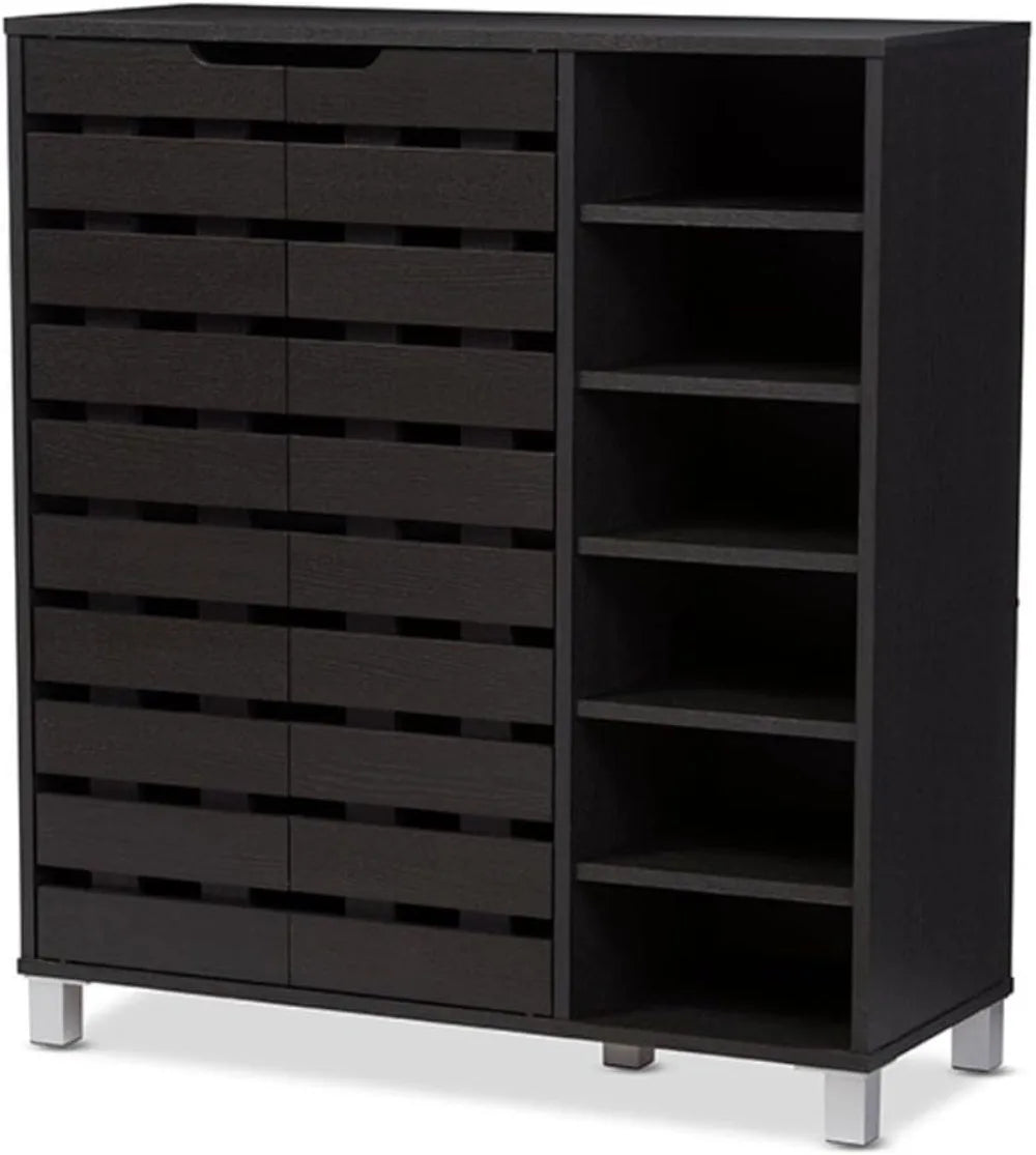 Shoe Cabinet with Open Shelves, Dark Brown