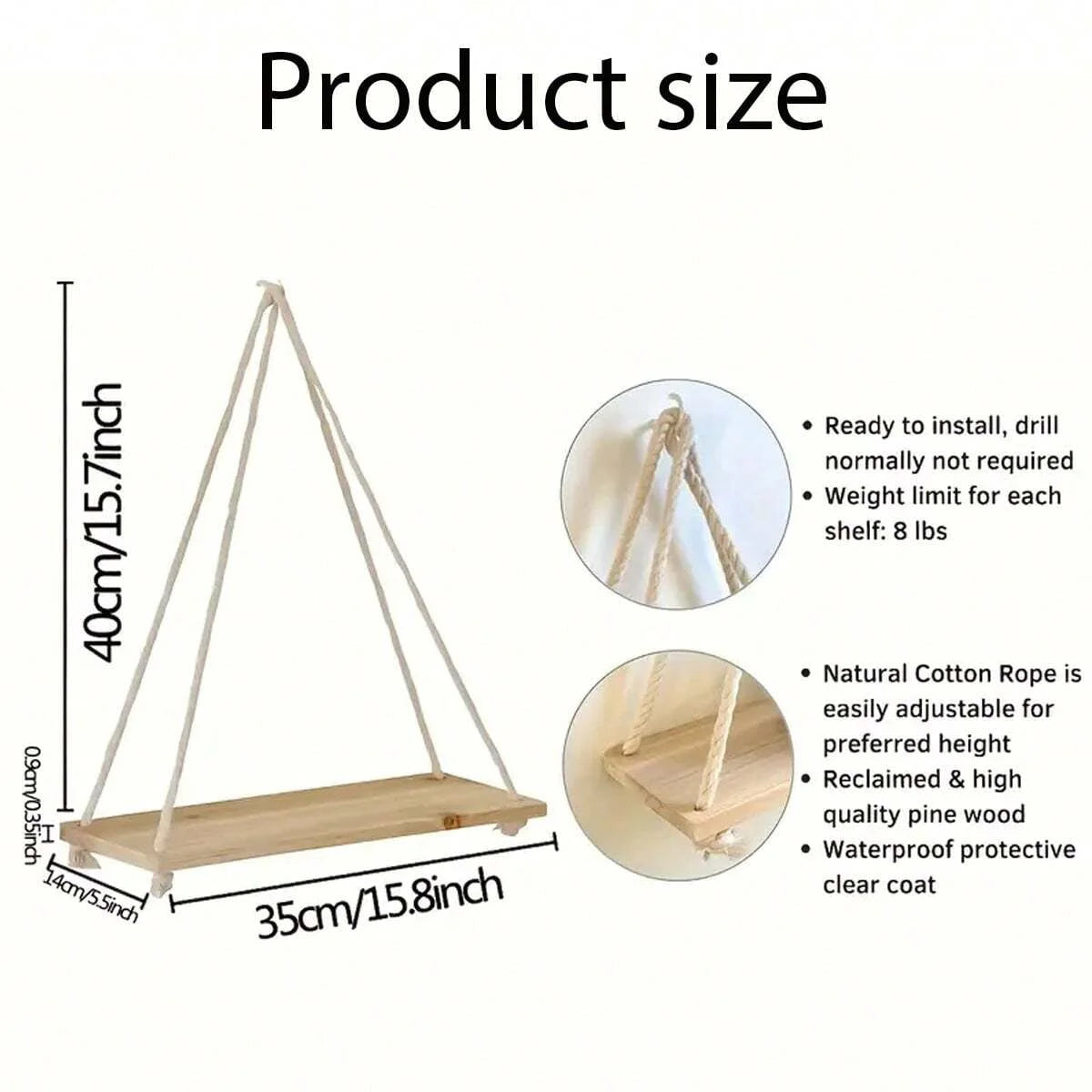 1PC Wooden Swing Hanging Hemp