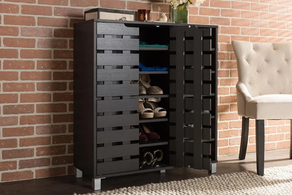 Shoe Cabinet with Open Shelves, Dark Brown