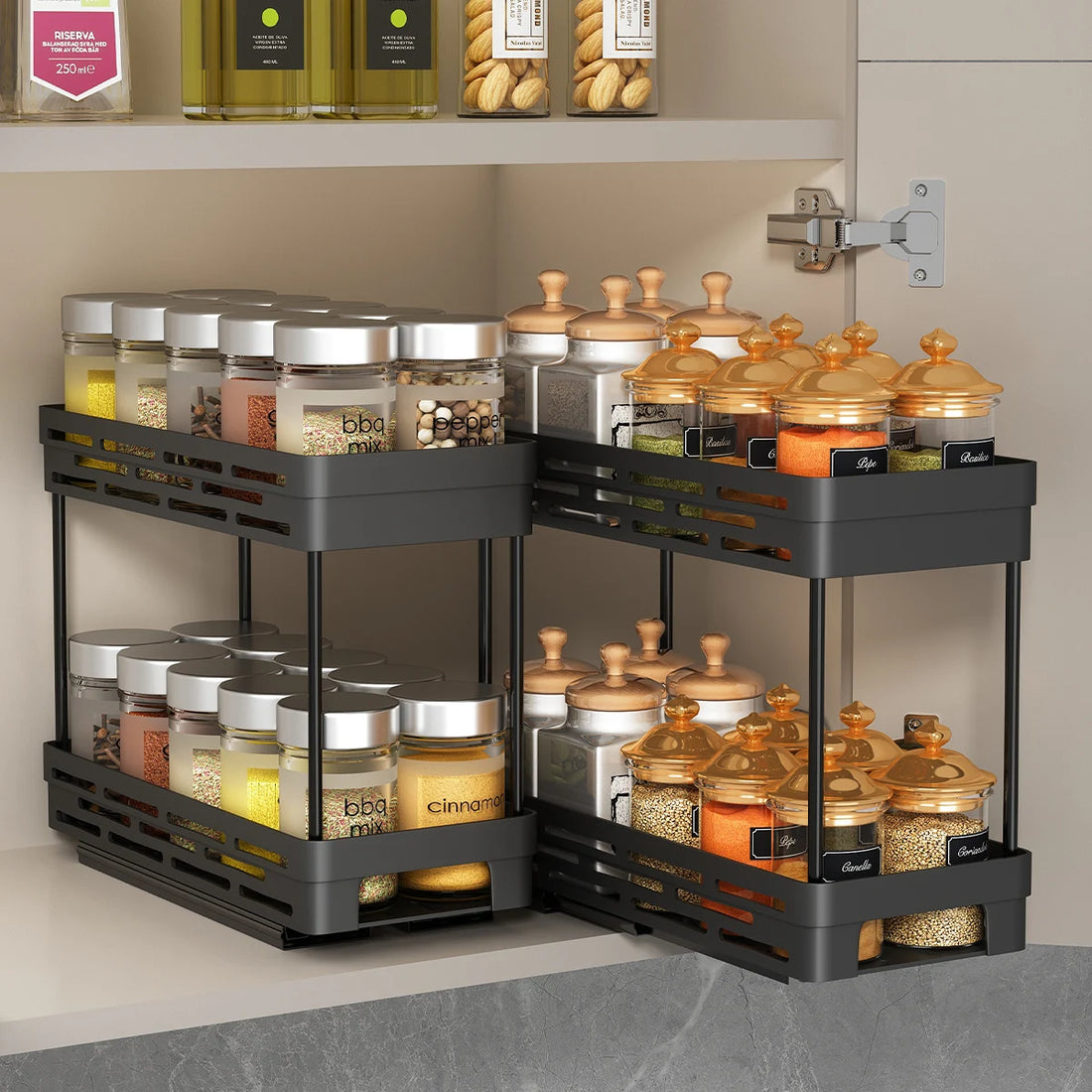 WORTHBUY Kitchen Cabinet Double Layer Seasoning Storage Rack Pull-out Multifunctional Plastic Organizer Shelf Home Furniture