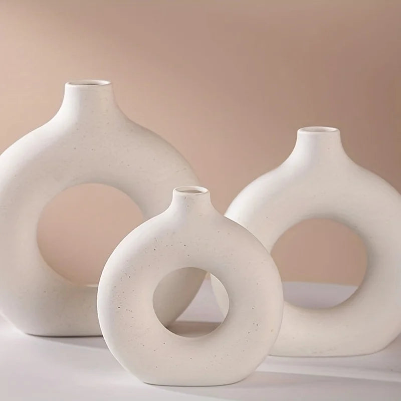 1pc, White/Beige Ceramic Vase